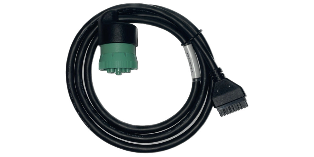 Cable for PT30 HOS ELD Logbook, Compliant ECM w/DOT, Compatible with Most Trucks, ROUND Green 9 Pin Connector, J1939 for Peterbilt, International, etc. Part # PTSS9GN15