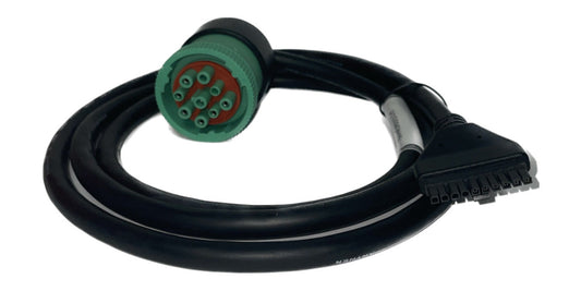 Cable for PT30 HOS ELD Logbook, Compliant ECM w/DOT, Compatible with Most Trucks, ROUND Green 9 Pin Connector, J1939 for Peterbilt, International, etc. Part # PTSS9GN15